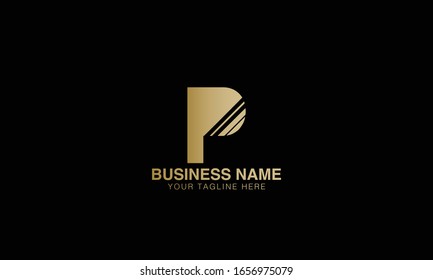 Logotipo P Único Estilo minimo dorado y color negro color dorado diseño inicial vectorial