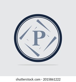 P-Logo, Vektorgrafik auf grauem Hintergrund