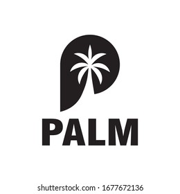 P Logo,and Palm Tree Design Vector.