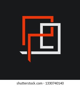 P logotype and abstract box, modern flat color design concepts 