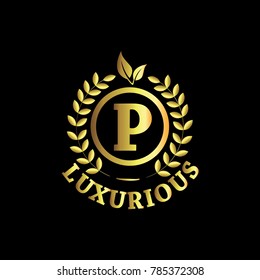 P Luxurious Logo Gold Vector Template Design
