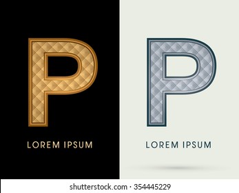 P Luxury Font designed using gold and silver geometric pattern graphic vector.