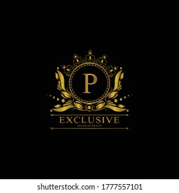 P Luxury Logo. Template flourishes calligraphic elegant ornament lines. Business sign, identity for Restaurant, Royalty, Boutique, Cafe, Hotel, Heraldic, Jewelry, Fashion and other vector illustration