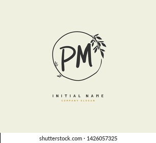 P M PM Beauty vector initial logo, handwriting logo of initial signature, wedding, fashion, jewelry, boutique, floral and botanical with creative template for any company or business.
