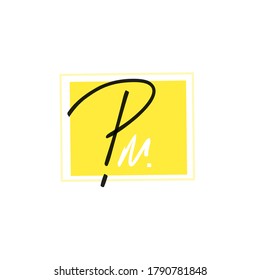 P m Pm initial letter handwriting and signature logo