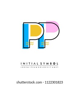 P P Memphis letter style, initial logo template vector full color.