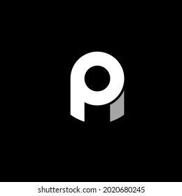 P A monogram Logo. Typographic logo with letter P and letter A on one. Minimalist Simple style lettering icon with decorative swirl in white and gray color isolated on black background.