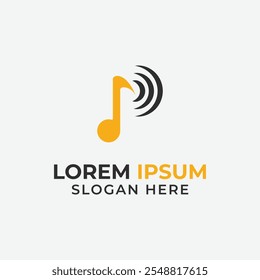 p music logo with tone and sound shape icon design
