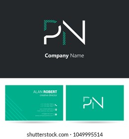 P & N joint logo stroke letter design with business card template