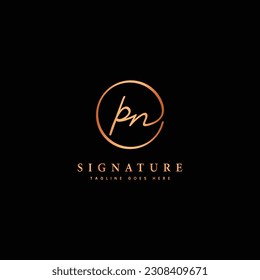 P, N, PN Letra inicial manuscrita y logotipo del vector de la firma. Plantilla de negocio en forma redonda
