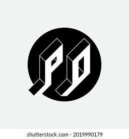 P and O - Monogram or logotype. Isometric 3d font for design. PO - 2-letter code or logo. Volume alphabet. Three-dimension letter P and number 0.