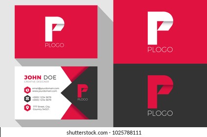 P Origami Style Letter Logo With Professional Business Card