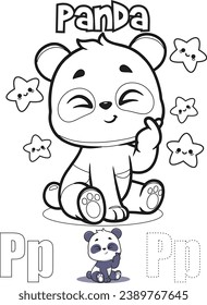 P For Panda Alphabet with Cute Animal illustration Coloring Page Kids Preschool