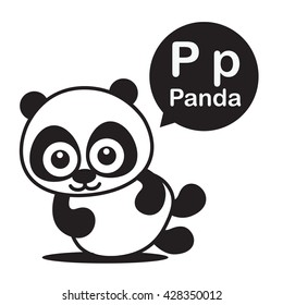 P Panda animal cartoon and alphabet for children to learning and coloring page vector illustration eps10
