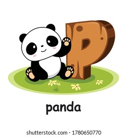 P for Panda Cartoon 3D Alphabet Wood Animals