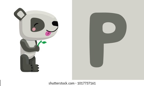 P is for Panda. Letter P. Panda., cute funny illustration Animal alphabet