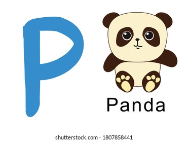 P for panda vector, vector illustration, digitally created.