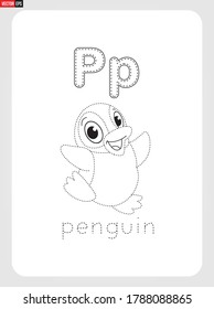 P Penguin Alphabet Illustration Tracing Worksheet Stock Vector (Royalty ...