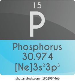 P Phosphorus Non reactive metal Chemical Element Periodic Table. Square vector illustration, colorful clean style Icon with molar mass, electron config. and atomic number for Lab, science or chemistry