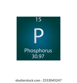 P Phosphorus Non reactive metal Chemical Element Periodic Table. Simple flat square vector illustration, simple clean style Icon with molar mass and atomic number for Lab, science or chemistry class.