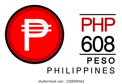 P, PHP, 608, Peso, Philippines Banking Currency icon typography logo banner set isolated on background. Abstract concept graphic element. Collection of currency symbols ISO 4217 signs used in country