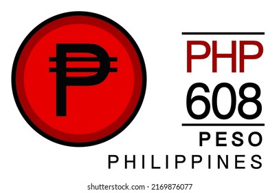 P, PHP, 608, Peso, Philippines Banking Currency icon typography logo banner set isolated on background. Abstract concept graphic element. Collection of currency symbols ISO 4217 signs used in country