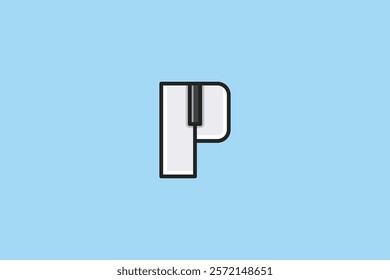 The P piano logo is made in an outline filled style on a blue background