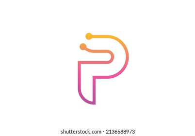 P pink alphabet letter logo icon design with dot. Creative template for company and business with line