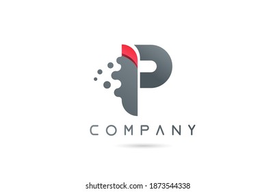 P pink grey alphabet letter logo icon with bubble shapes. Creative design for business and company