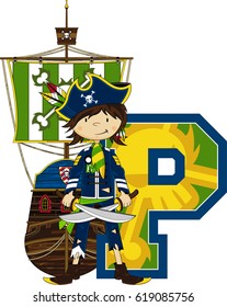 P is for Pirate Alphabet Learning Illustration
