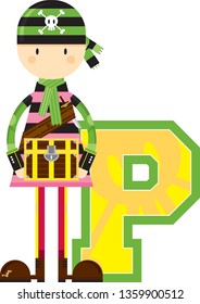 P is for Pirate Educational Illustration
