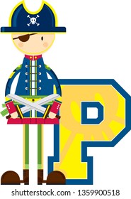 P is for Pirate Educational Illustration
