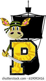 P is for Pirate Giraffe Alphabet Learning Illustration
