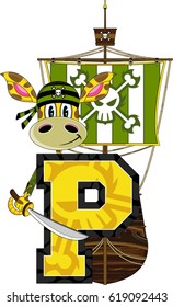 P is for Pirate Giraffe Alphabet Learning Illustration
