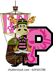 P is for Pirate Giraffe Alphabet Learning Illustration