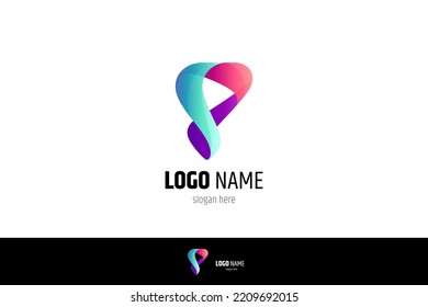 P play button logo in abstract shape with colorful gradient