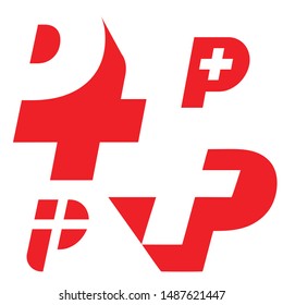 P plus or Plus P logo set. icons
letter based