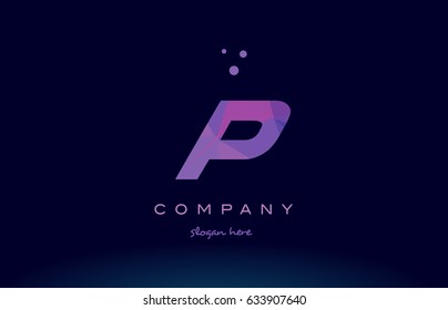 p polygon polygonal letter alphabet text pink purple dots creative company logo vector icon design template