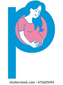 P is for Pregnant. Vector Illustration of a Pregnant Woman.