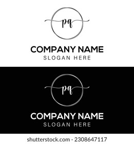 p q Initial handwriting signature logo, initial signature, elegant logo design vector template.Handwritten alphabet in the logo template. Letters and Alphabet for your design. circle template vector.