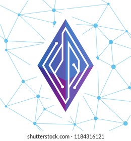 P Q Initial letter block chain logo icon vector template. Looping mono line circuit letter on rhombus cube logo