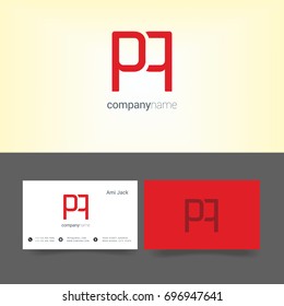 P Q joint logo design vector with business card template