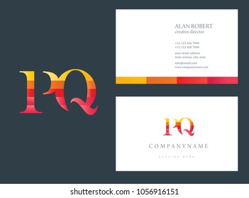P & Q joint logo multi color design vector with business card template