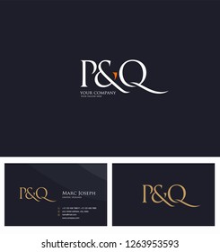 P & Q letters Joint logo icon and Business card vector template.