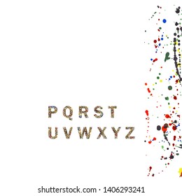P Q R S T U  V W X Y Z - English alphabet, capital letters. watercolor drops vector illustration