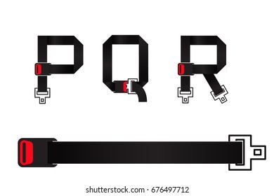 P Q R Text  in Safety Belt font Style