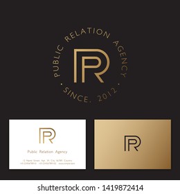 P and R gold monogram. P, R Logo. Linear monogram on a different background. Identity, business card