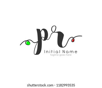 P R Initial handwriting logo vector template
