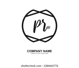 P R Initial Handwriting Logo Template Vector