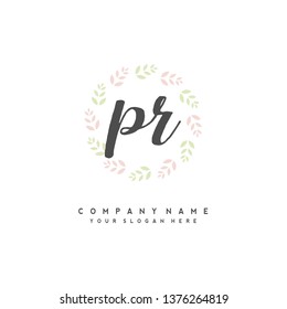 P R Initial handwriting logo vector